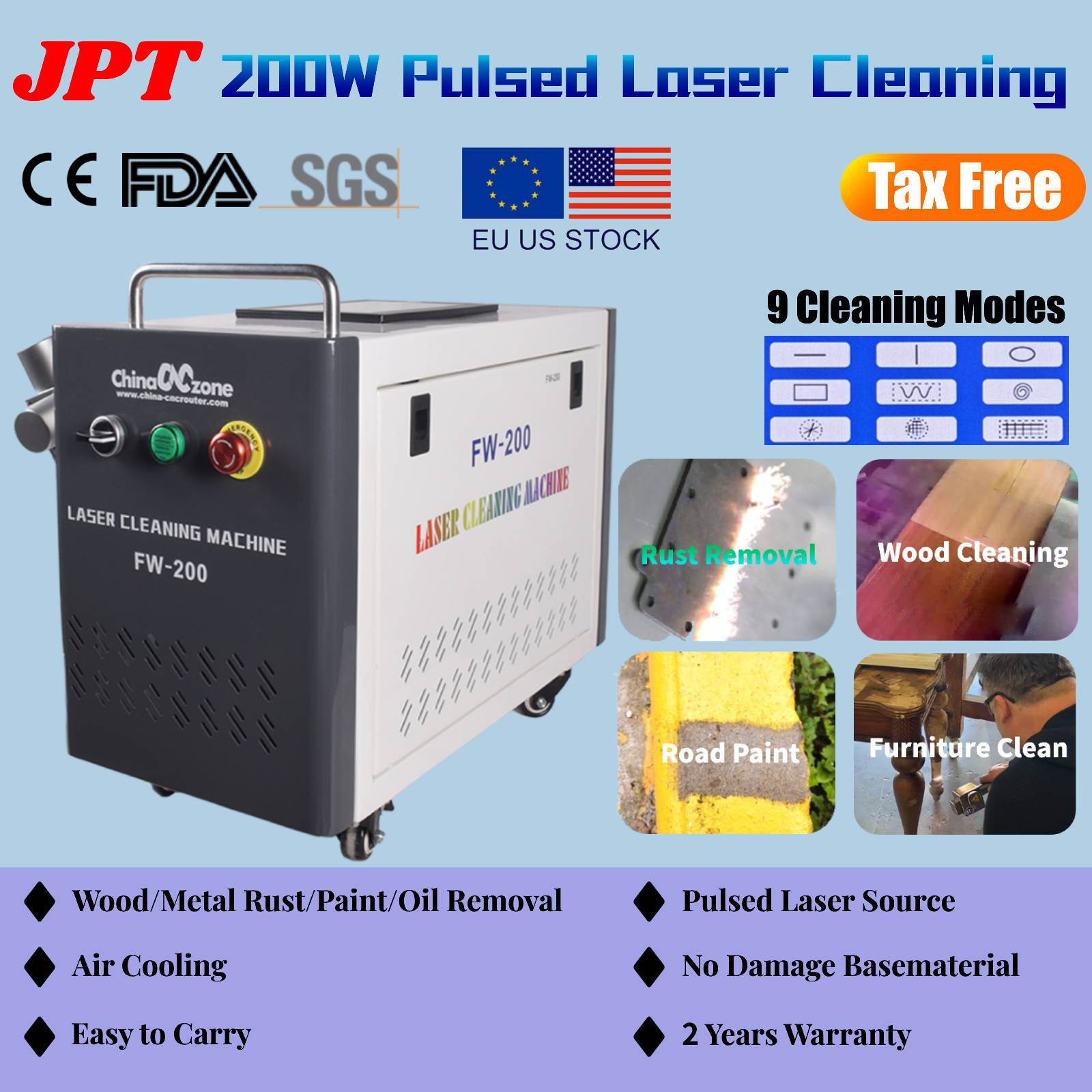 JPT 200W Pulsed Laser Cleaning - Industrial Laser Paint Remover review and price